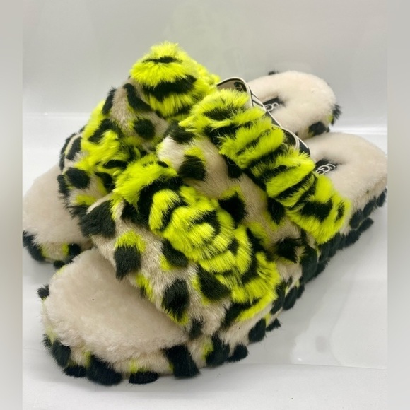 UGG Shoes - Uggs Fluff Yeah Animalia Black Neon Leopard Slingback Sandal Women’s Size 10